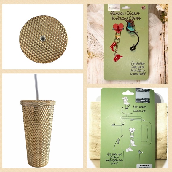 Tilly’s Cowgirl Bottle Charm Straw Topper + Gold Studded Tumbler Reusable Straw - Picture 9 of 9